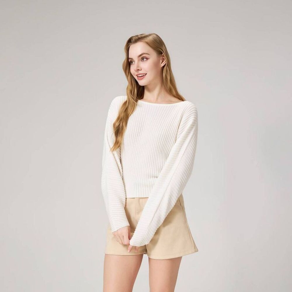 Women's Long Sleeve Ribbed Boat Neck Sweater - A New Day White XS/S